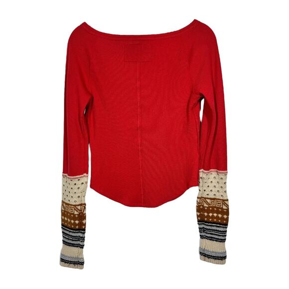 Free People We The Free Crafty Cuff Thermal Medium Red Long Sleeve Top Knit Boho - Picture 4 of 6